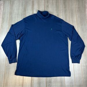 Vintage 90s Y2K Polo Ralph Lauren Turtleneck Shirt 2XL XXL Knit Cotton USA Blue